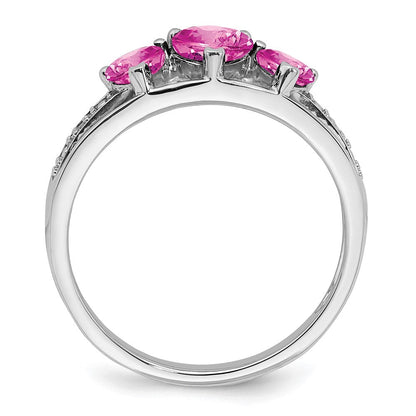 14K Weißgold Ring mit synthetischem rosa Saphir und echten Diamanten, Herzform