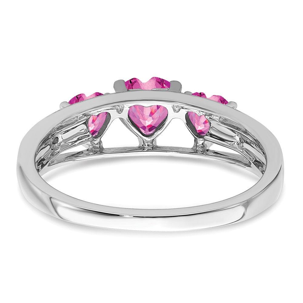 14K Weißgold Ring mit synthetischem rosa Saphir und echten Diamanten, Herzform