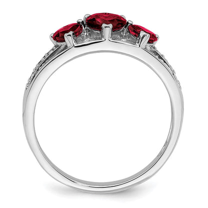 14K Weißgold Ring mit kreiertem Rubin und echten Diamanten in Herzform