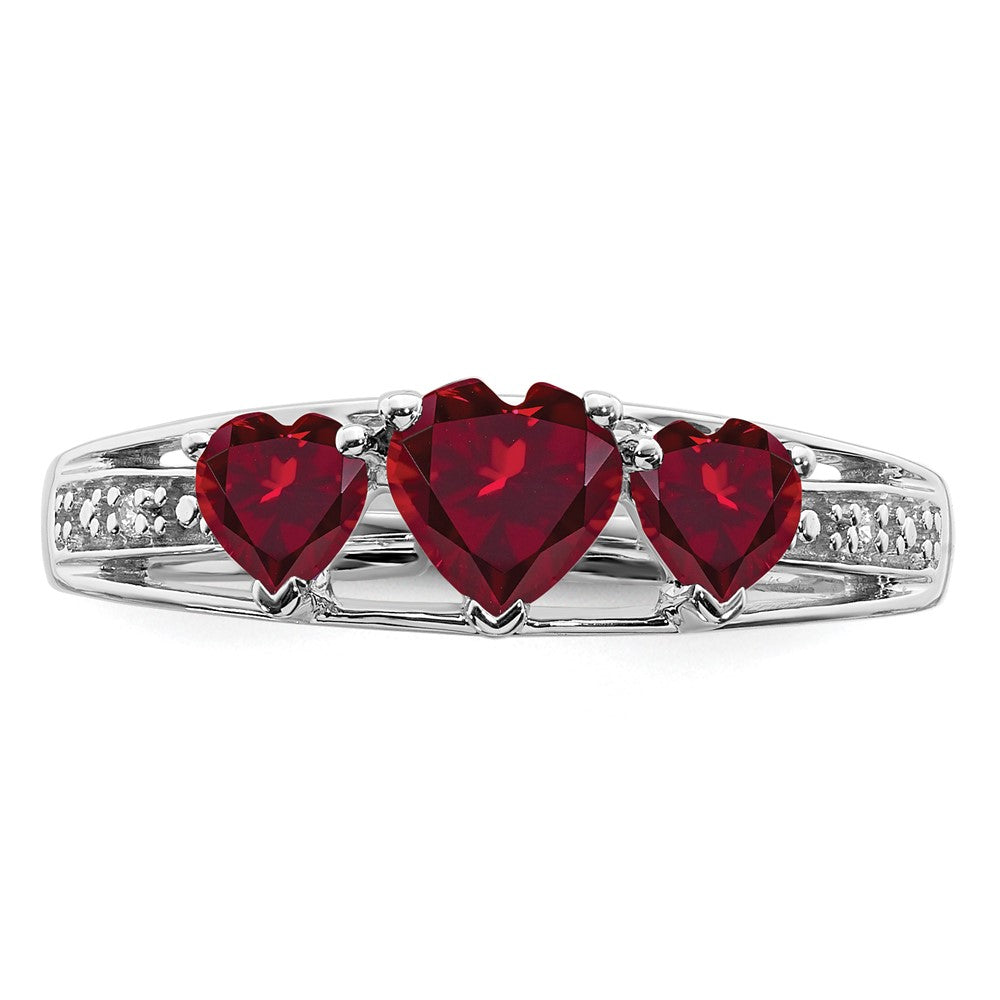 14K Weißgold Ring mit kreiertem Rubin und echten Diamanten in Herzform