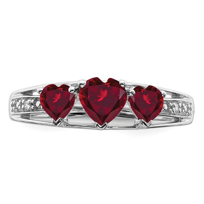 14K Weißgold Ring mit kreiertem Rubin und echten Diamanten in Herzform