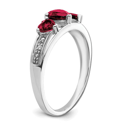 14K Weißgold Ring mit kreiertem Rubin und echten Diamanten in Herzform