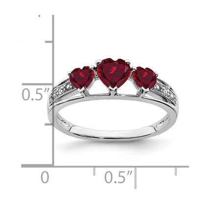 14K Weißgold Ring mit kreiertem Rubin und echten Diamanten in Herzform