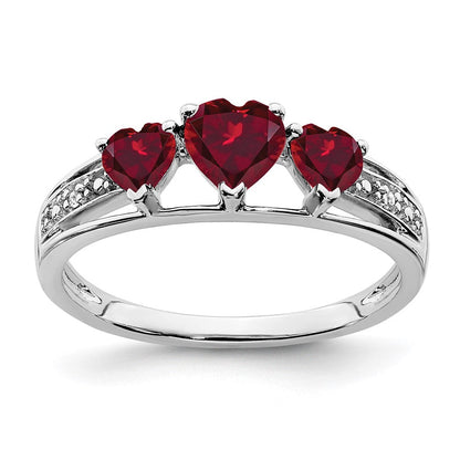 14K Weißgold Ring mit kreiertem Rubin und echten Diamanten in Herzform