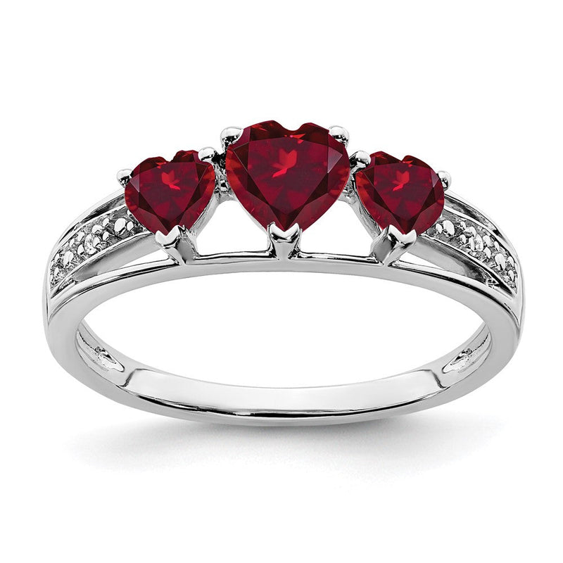 14K Weißgold Ring mit kreiertem Rubin und echten Diamanten in Herzform