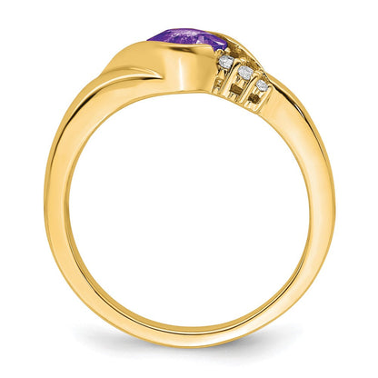 10K Gelbgold Amethyst und Diamant Ring