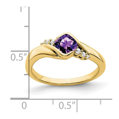 10K Gelbgold Amethyst und Diamant Ring