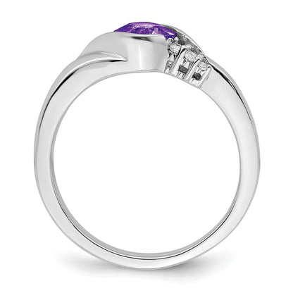14K Weißgold Ring mit Amethyst und echten Diamanten