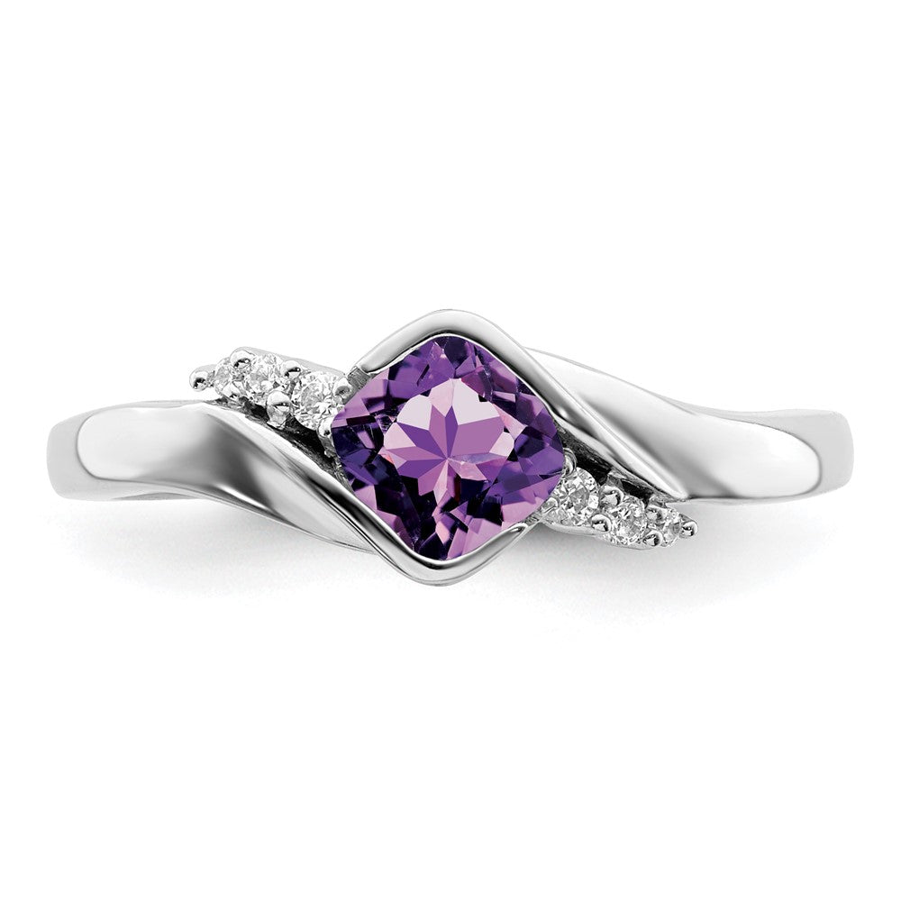 14K Weißgold Ring mit Amethyst und echten Diamanten