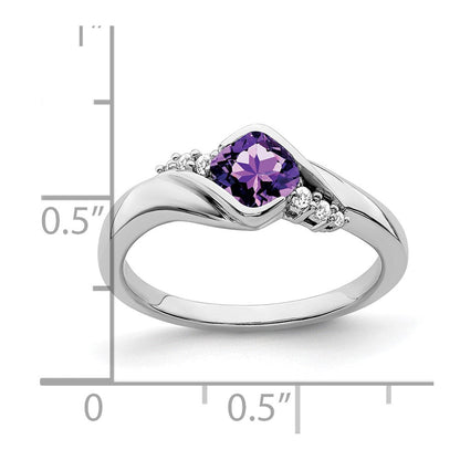 14K Weißgold Ring mit Amethyst und echten Diamanten