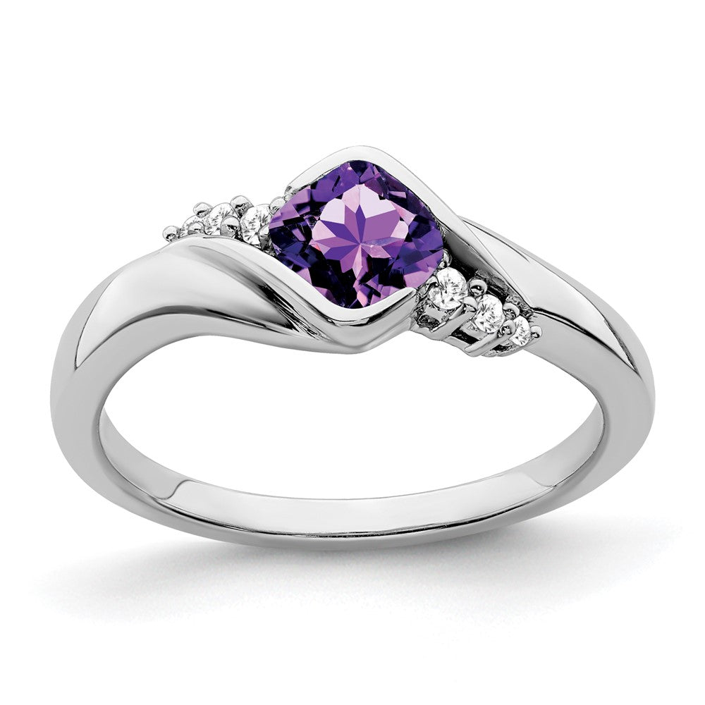 14K Weißgold Ring mit Amethyst und echten Diamanten