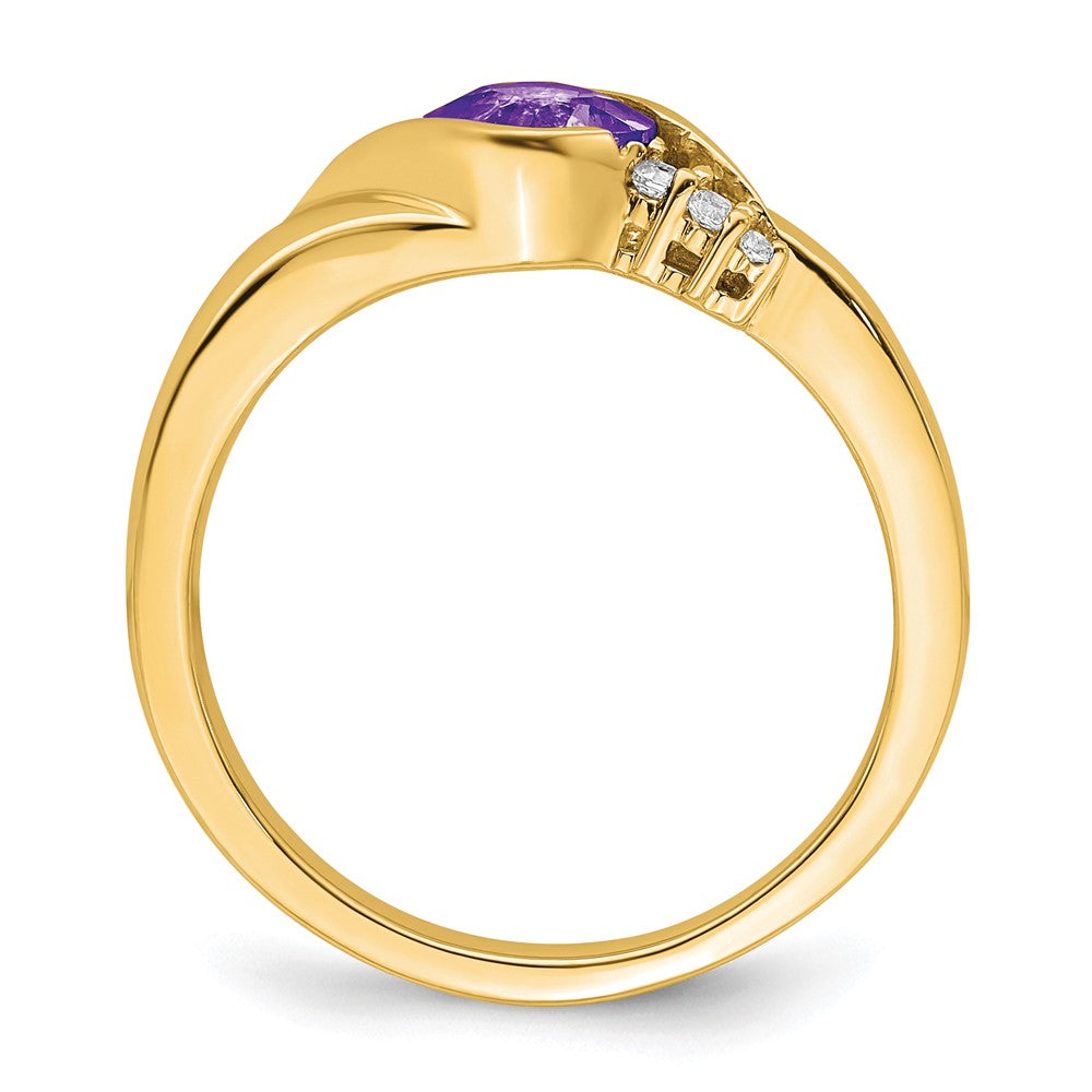 14K Gelbgold Ring mit Amethyst und echtem Diamant