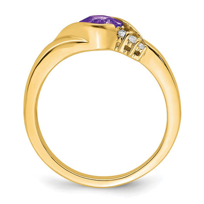 14K Gelbgold Ring mit Amethyst und echtem Diamant