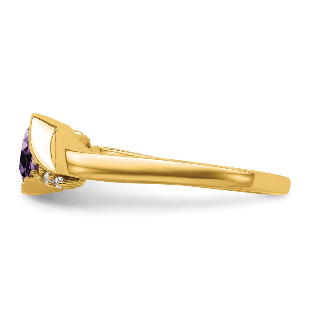 14K Gelbgold Ring mit Amethyst und echtem Diamant