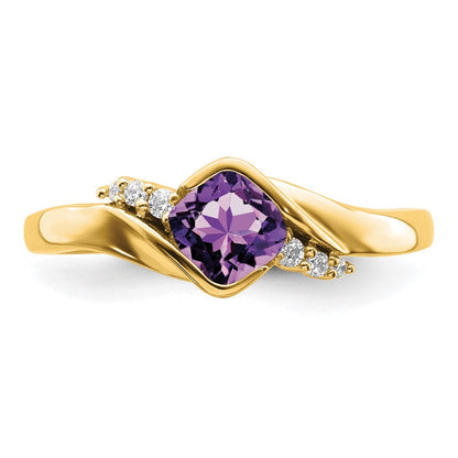 14K Gelbgold Ring mit Amethyst und echtem Diamant