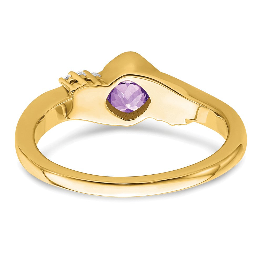 14K Gelbgold Ring mit Amethyst und echtem Diamant