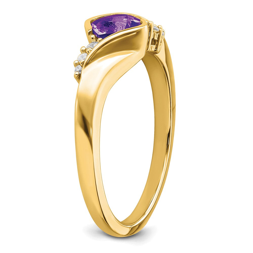 14K Gelbgold Ring mit Amethyst und echtem Diamant