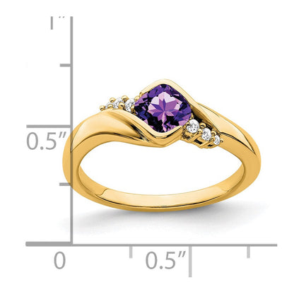14K Gelbgold Ring mit Amethyst und echtem Diamant