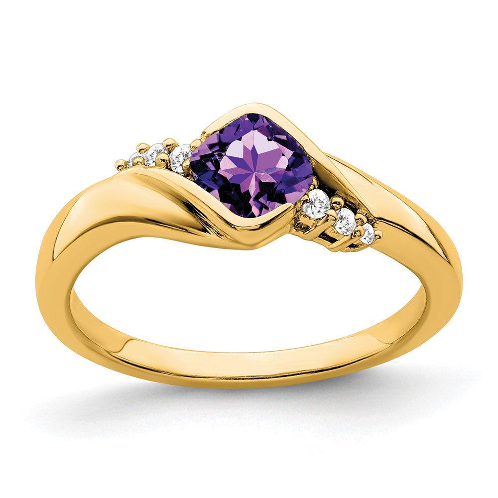 14K Gelbgold Ring mit Amethyst und echtem Diamant