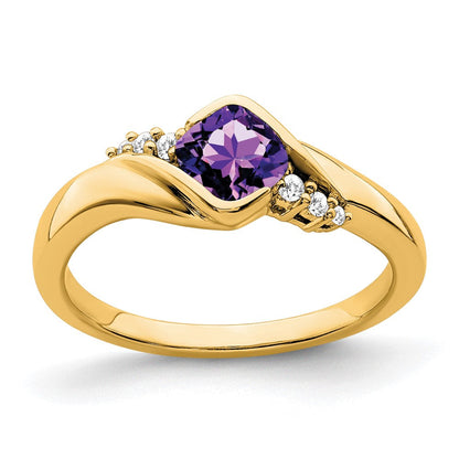 14K Gelbgold Ring mit Amethyst und echtem Diamant