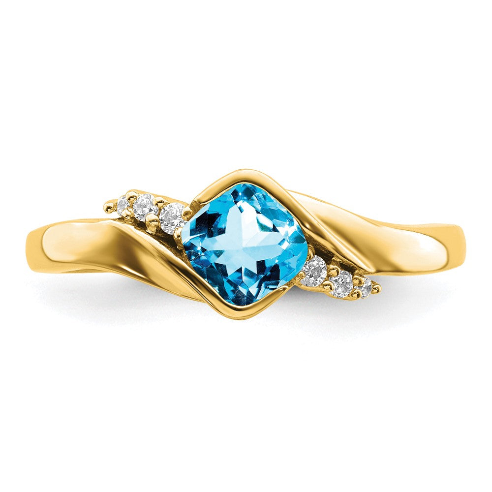 10K Gelbgold Blautopas und Diamant Ring