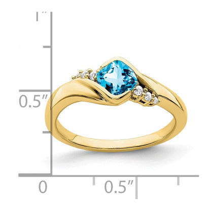 10K Gelbgold Blautopas und Diamant Ring