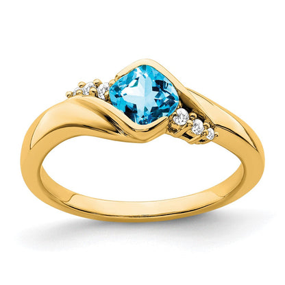 10K Gelbgold Blautopas und Diamant Ring
