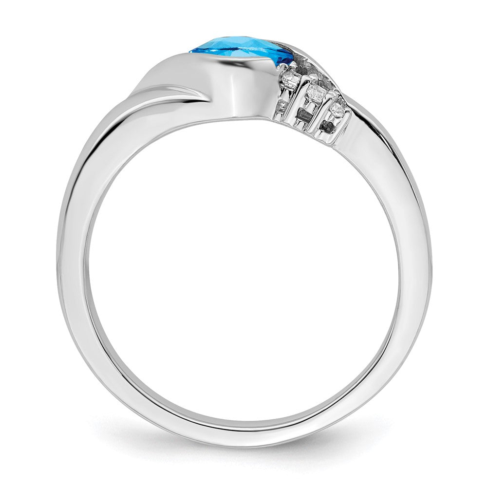 14K Weißgold Ring mit blauem Topas und echtem Diamant