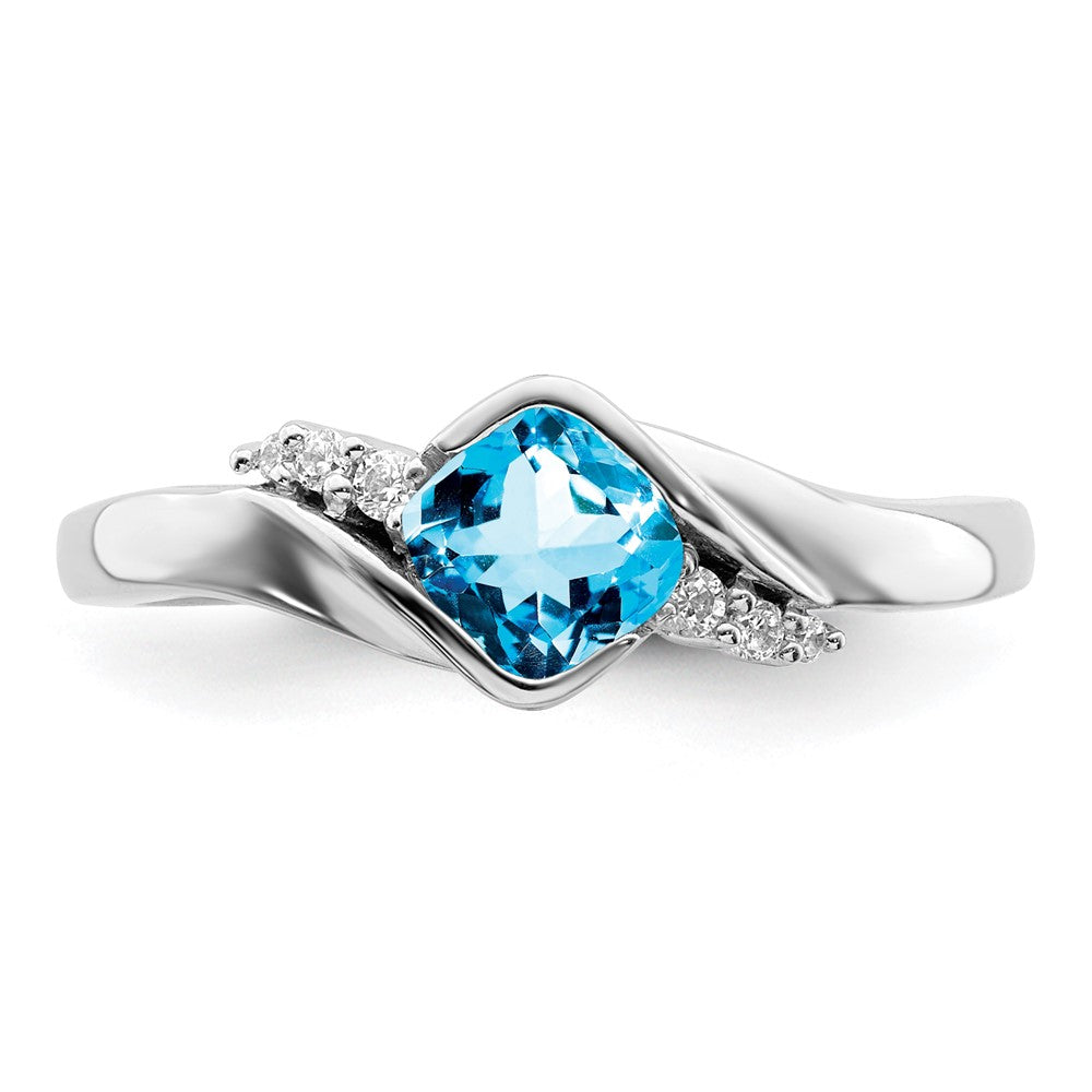 14K Weißgold Ring mit blauem Topas und echtem Diamant