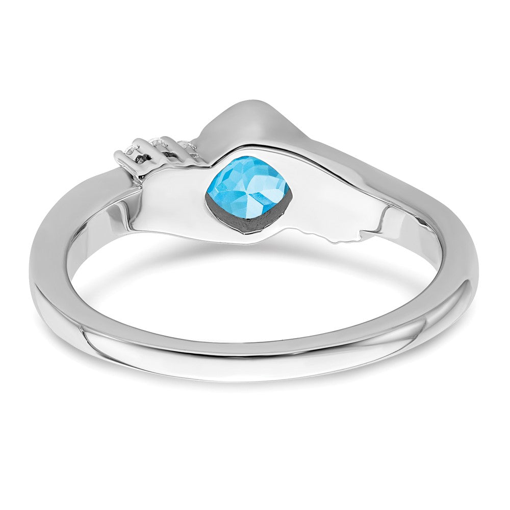 14K Weißgold Ring mit blauem Topas und echtem Diamant