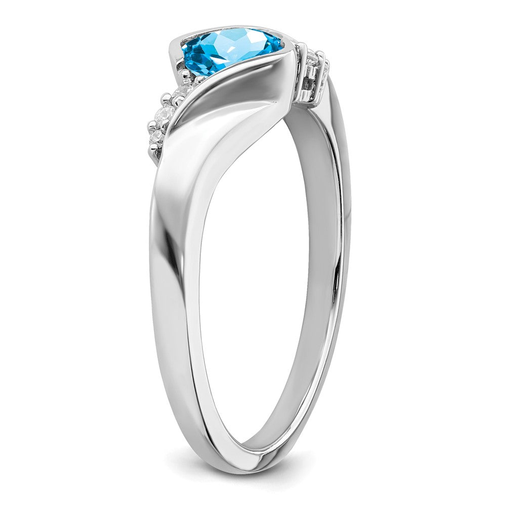 14K Weißgold Ring mit blauem Topas und echtem Diamant