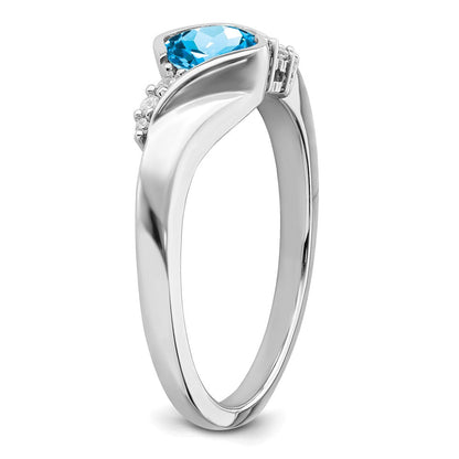 14K Weißgold Ring mit blauem Topas und echtem Diamant