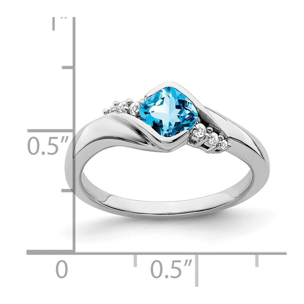 14K Weißgold Ring mit blauem Topas und echtem Diamant