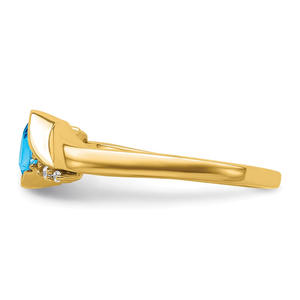 14K Gelbgold Ring mit blauem Topas und echten Diamanten