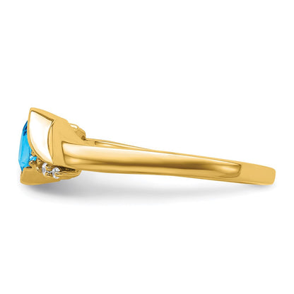 14K Gelbgold Ring mit blauem Topas und echten Diamanten