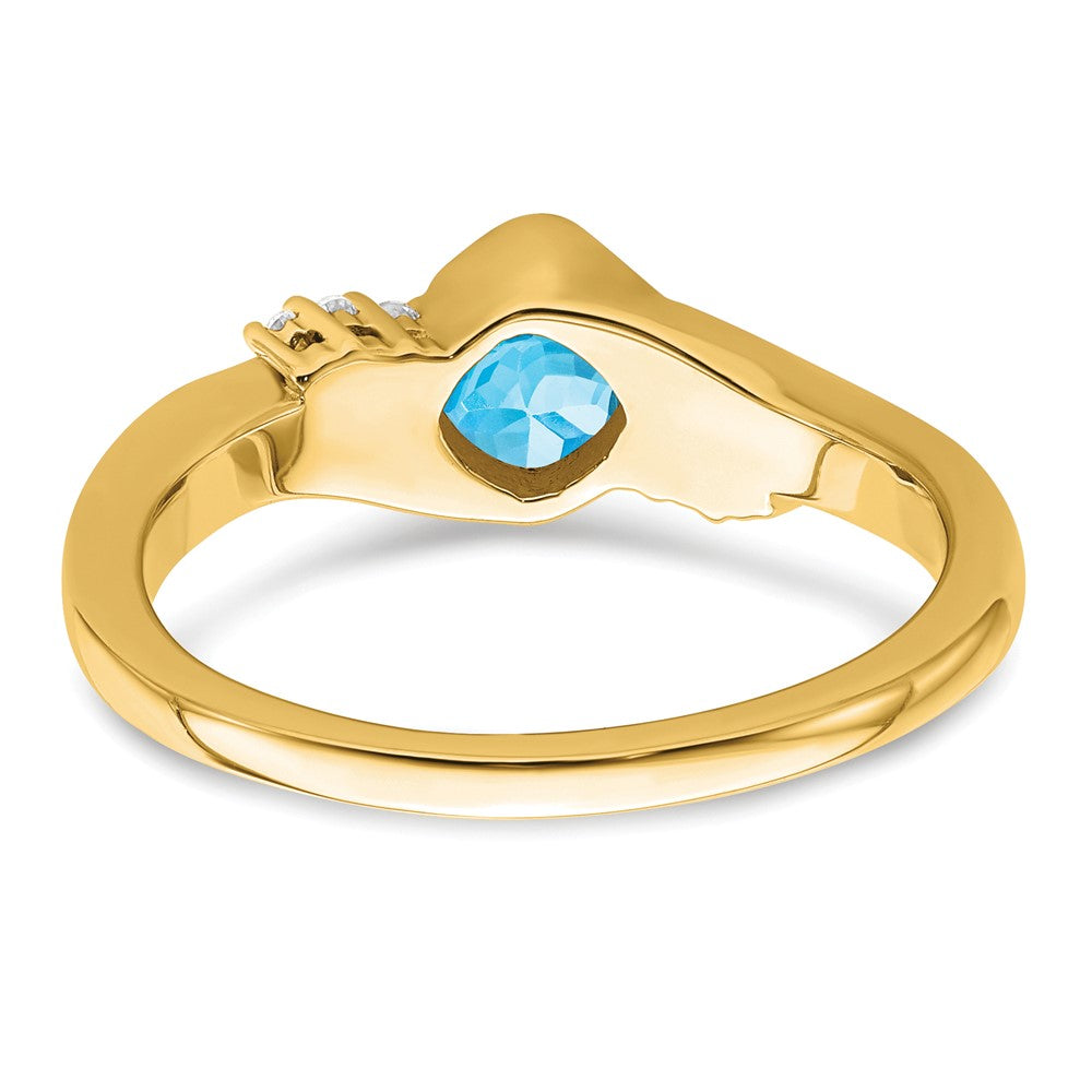 14K Gelbgold Ring mit blauem Topas und echten Diamanten