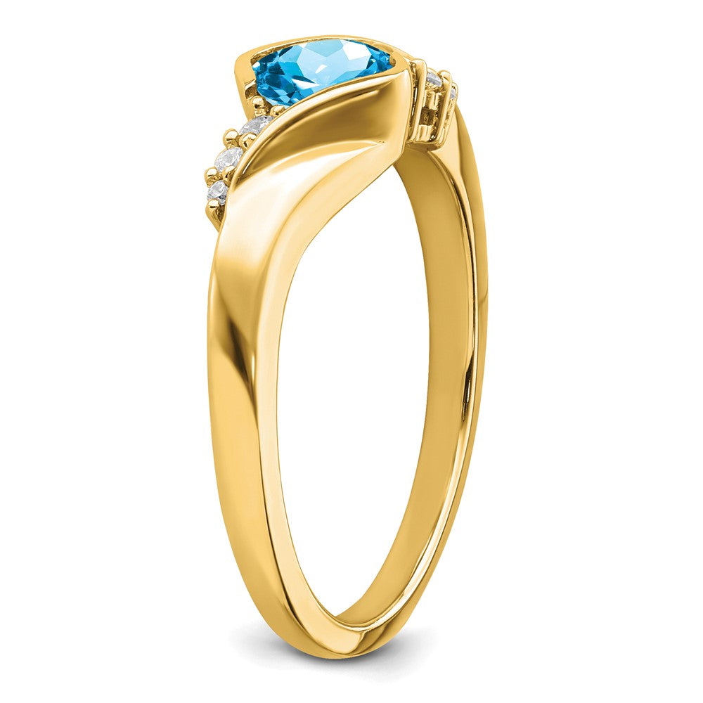 14K Gelbgold Ring mit blauem Topas und echten Diamanten