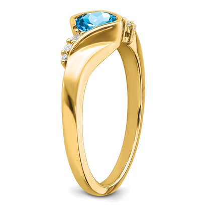 14K Gelbgold Ring mit blauem Topas und echten Diamanten