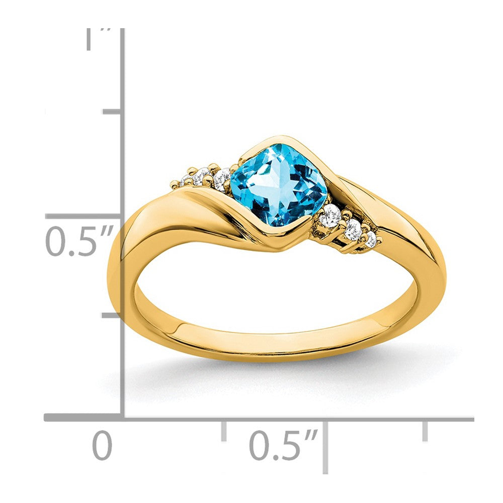 14K Gelbgold Ring mit blauem Topas und echten Diamanten