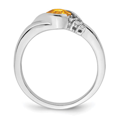 14K Weißgold Ring mit Citrin und echten Diamanten