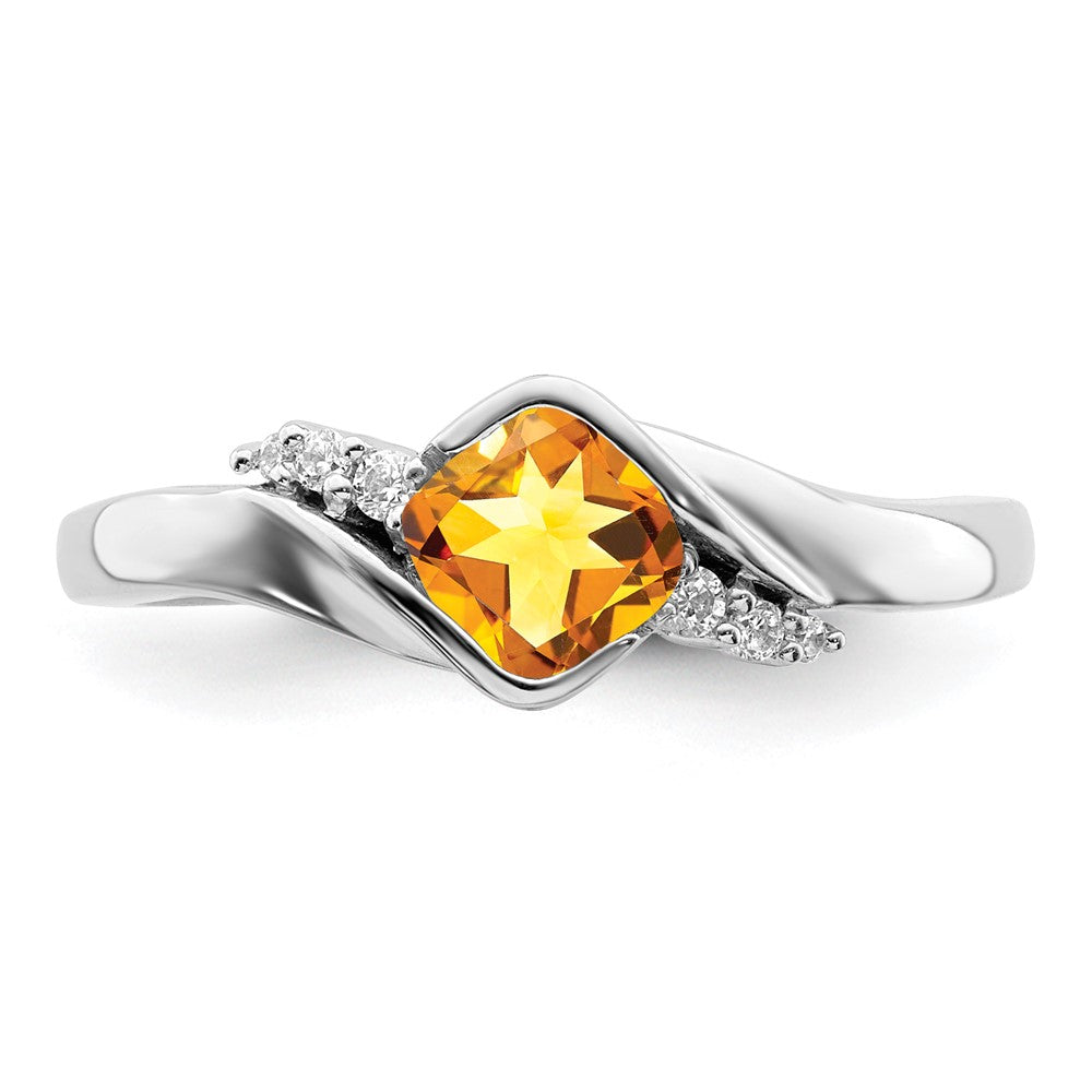 14K Weißgold Ring mit Citrin und echten Diamanten