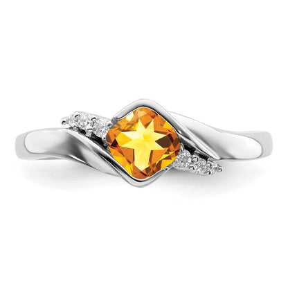 14K Weißgold Ring mit Citrin und echten Diamanten