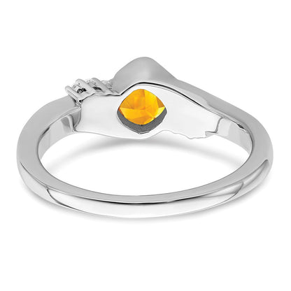 14K Weißgold Ring mit Citrin und echten Diamanten