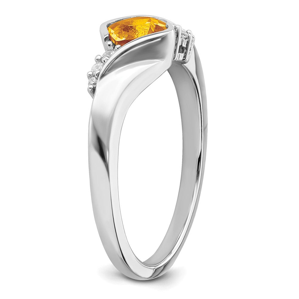 14K Weißgold Ring mit Citrin und echten Diamanten