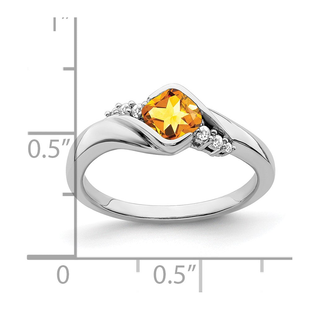 14K Weißgold Ring mit Citrin und echten Diamanten