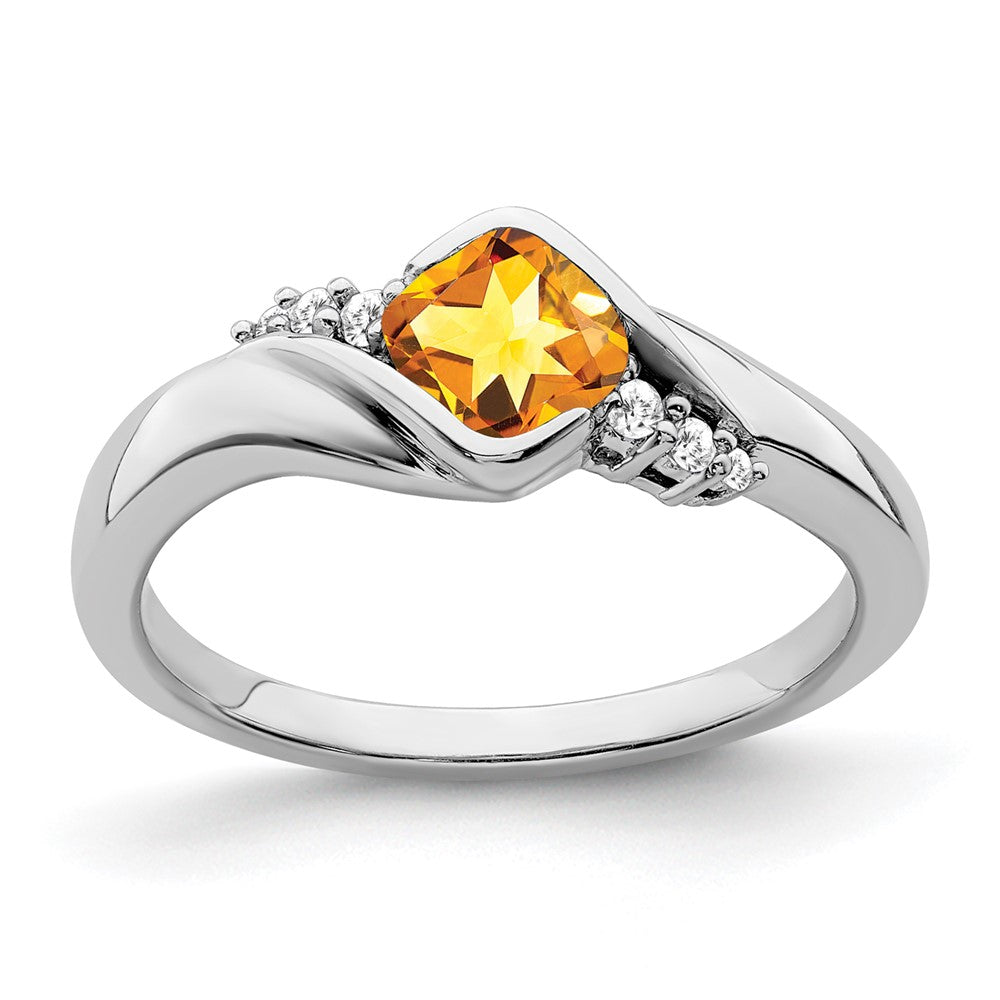 14K Weißgold Ring mit Citrin und echten Diamanten