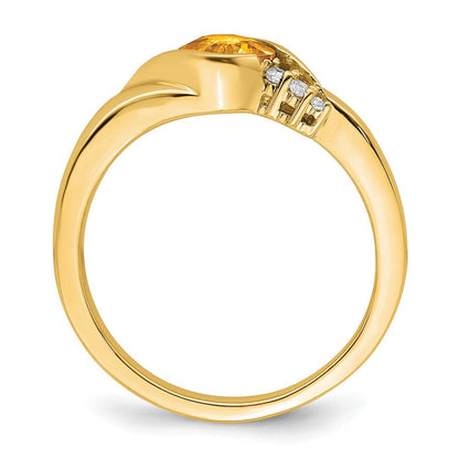 14K Gelbgold Ring mit Citrin und echten Diamanten