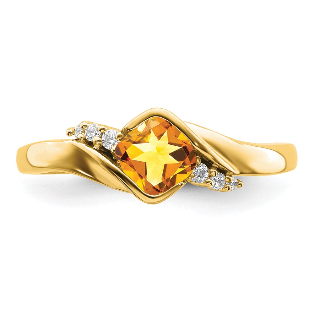 14K Gelbgold Ring mit Citrin und echten Diamanten