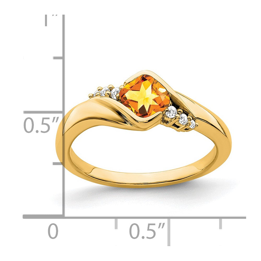 14K Gelbgold Ring mit Citrin und echten Diamanten