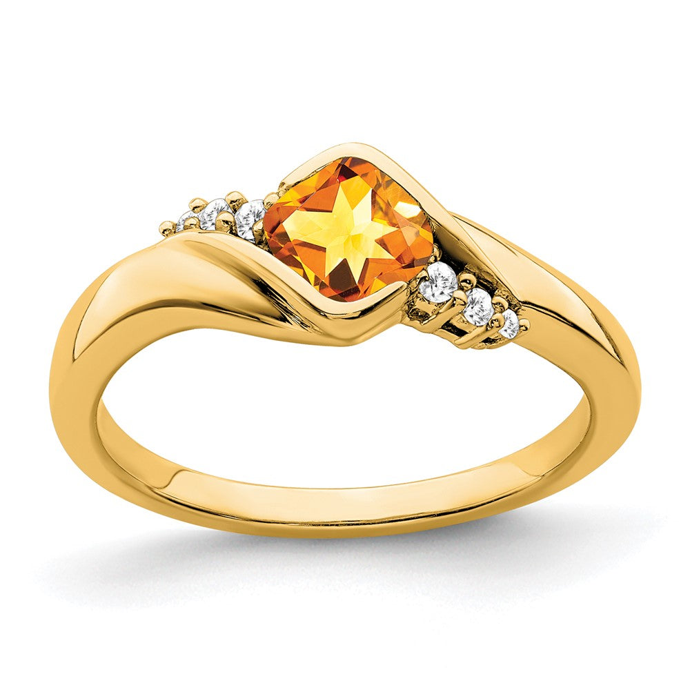 14K Gelbgold Ring mit Citrin und echten Diamanten